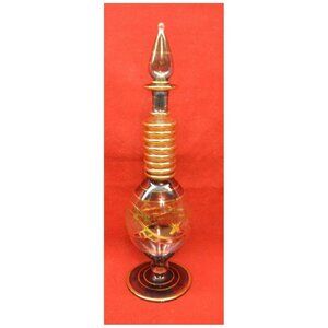 Perfume Bottle Glass Gold & Smoke Color EMPTY No ID With Stopper ~11-3/8" tall